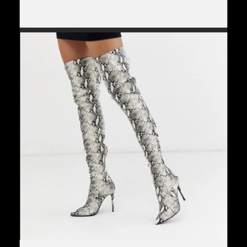 Dominque Beautiful thigh high boots! like new!faux snake high boots!